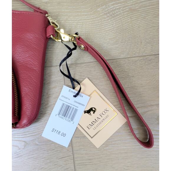 NEW Emma Fox Leather Classics Convertible Wristlet Crossbody Bag Cranberry Red - Picture 5 of 10